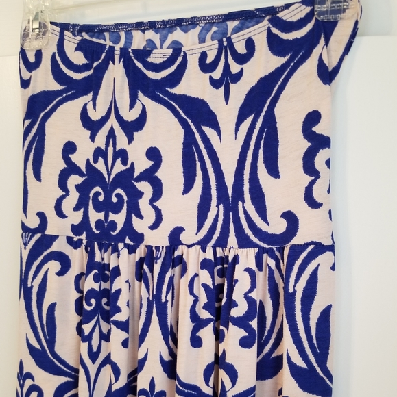 Loila Blue and Pink Printed Strapless Maxi Dress - Picture 3 of 7